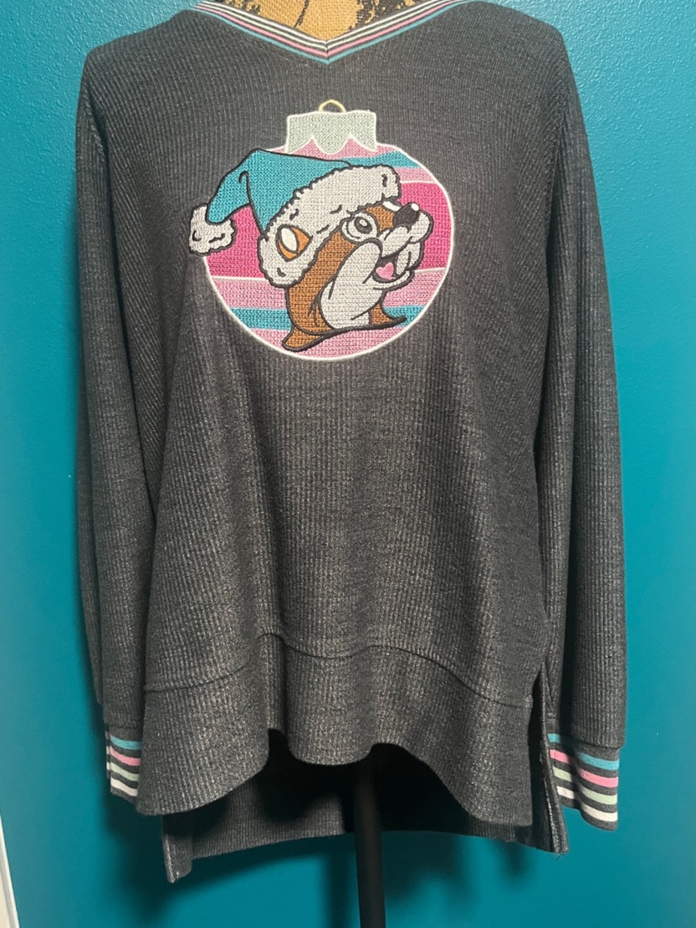 Women’s Charcoal Crewneck Sweater with Festive Chipmunk Graphic